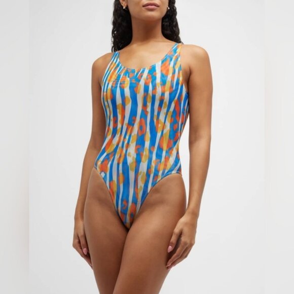 NWT SOLID  STRIPED Luela Leopard Zebra Blue Orange Print Mesh Swimsuit Sz M - Picture 2 of 14